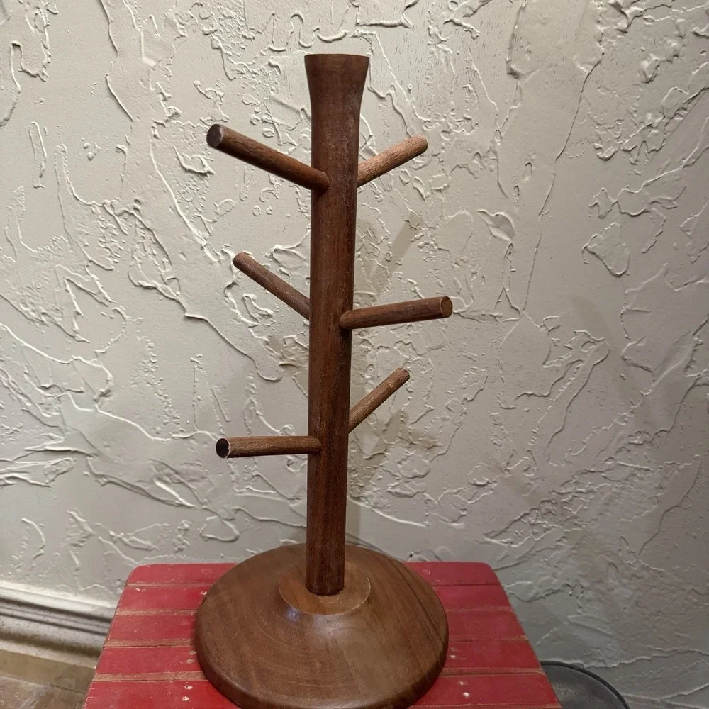 Hearth and Hand Magnolia Wood Mug Holder Stand Tree 6 Pegs for Mugs 15